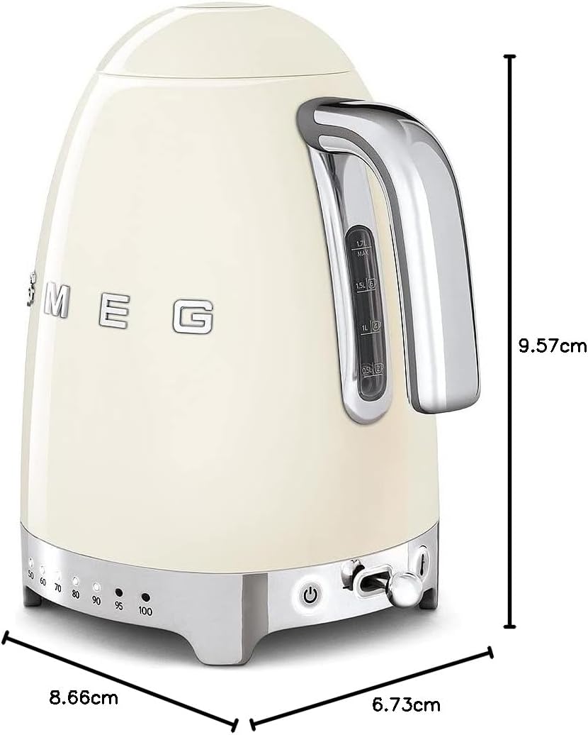 Smeg KLF04CRUK 50's Style Variable Temperature Kettle, 1.7L, Cream