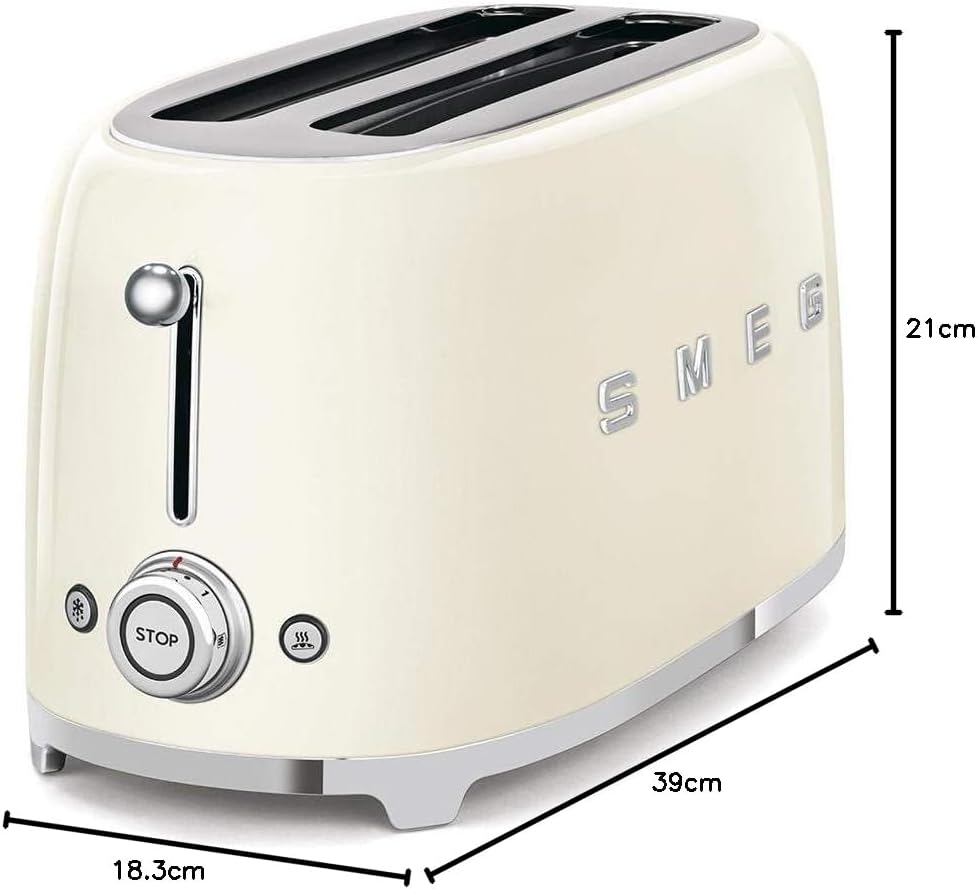 Smeg TSF02CRUK 50's Style 4-Slice Toaster, Cream