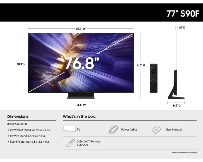 Samsung 77 Inch Class OLED S90F 4K Samsung Vision AI Smart TV 2025 77S90FD