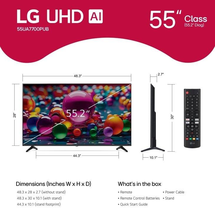 LG 50 Inch Class LG UHD AI UA77 4K Smart TV 2025 50UA7700