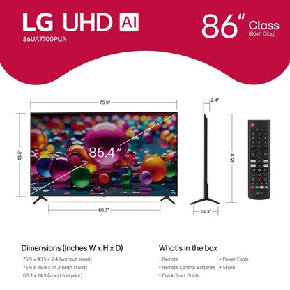 LG 86 Inch Class UHD AI UA77 4K Smart TV 2025 86UA7700