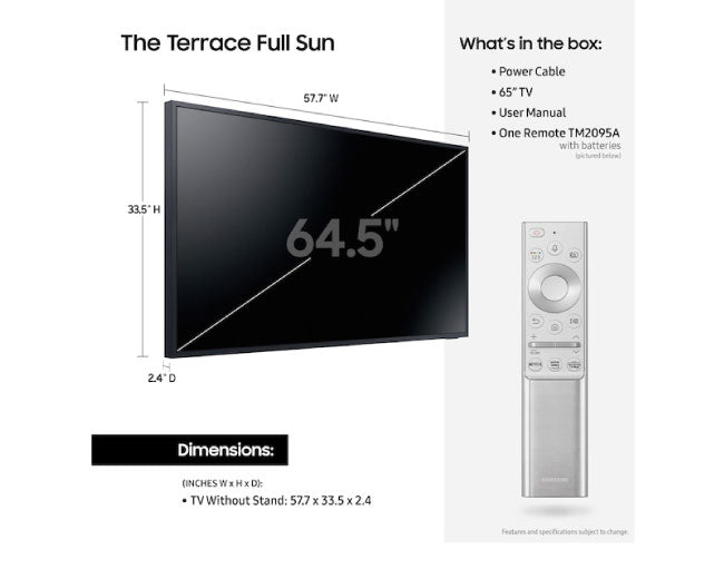 Samsung 65 Inch Class The Terrace 4K Full Sun Outdoor Smart TV 65LST9T