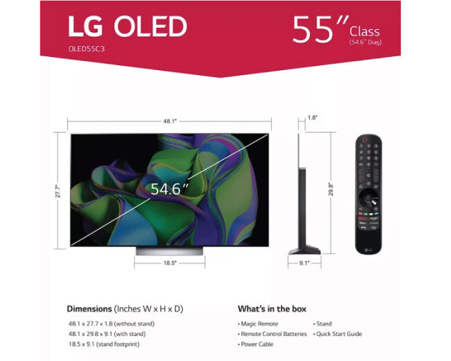 LG OLED evo C3 55 Inch 120Hz 4K Smart TV 2023 OLED55C3