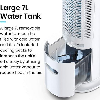 Pro Breeze 42 Inch Portable Tower Fan with Built-in 7L Evaporative Air Cooler Function, 3 Speeds, 60° Oscillation, 10 Hour Timer & Night Mode