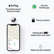 Apple AirTag 4 Pack Track & Locate with Find My Network, See Direction, Find Items by Asking Siri, Use with Keys MX532ZE/A