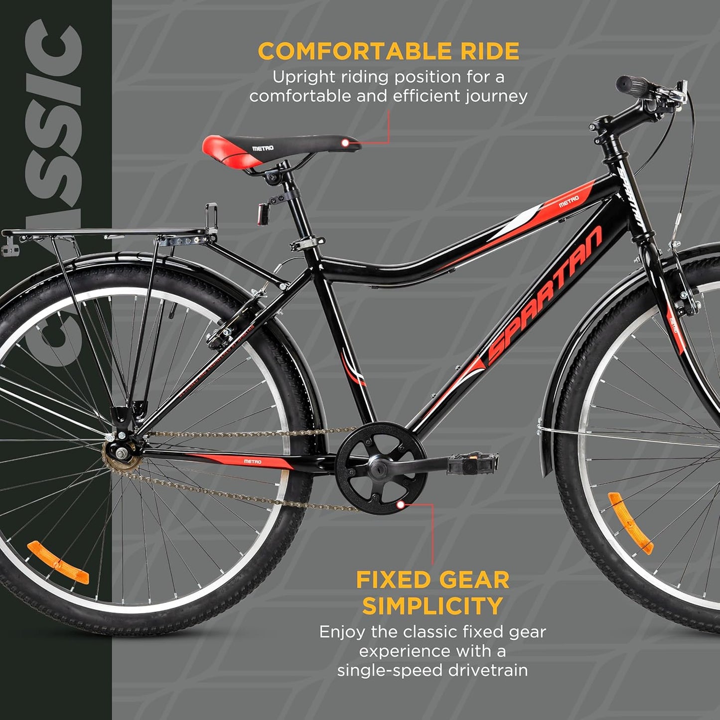 Spartan 26 Inch Metro Bike, Single-Speed for City Commuting for Teens and Adults SP-3240
