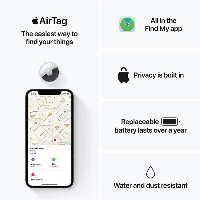 Apple AirTag Track & Locate with Find My Network, See Direction, Find Items by Asking Siri, Use with Keys MX532ZE/A