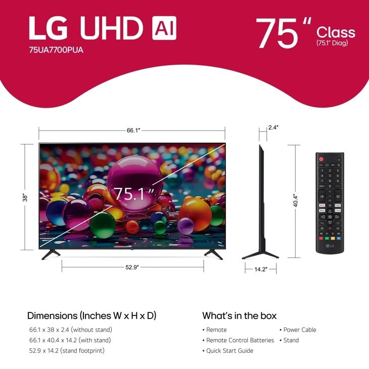LG 75 Inch Class LG UHD AI UA77 4K Smart TV 2025 75UA7700