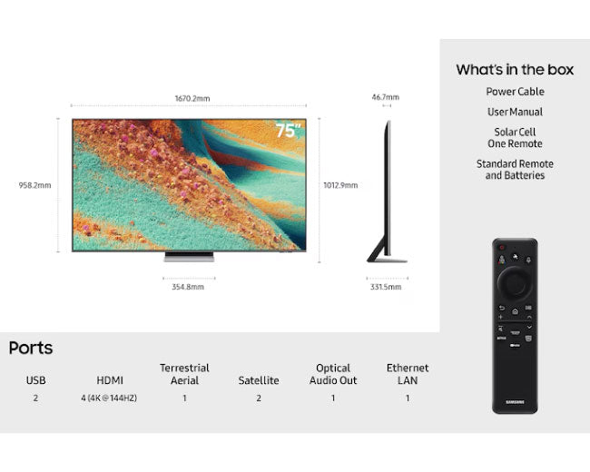 Samsung 75 Inch Neo QLED QN85F 100Hz (Up to 144Hz) 4K Vision AI Smart TV 75QN85F