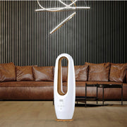 BLACK DECKER 2 in 1 Bladeless Fan, 85cm, 70W Tropical Motor, Cool-White LED Lamp, Remote Control, 60° Wide Oscillation, Low Noise, Wooden Trim FBL85-B5