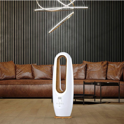 BLACK DECKER 2 in 1 Bladeless Fan, 85cm, 70W Tropical Motor, Cool-White LED Lamp, Remote Control, 60° Wide Oscillation, Low Noise, Wooden Trim FBL85-B5