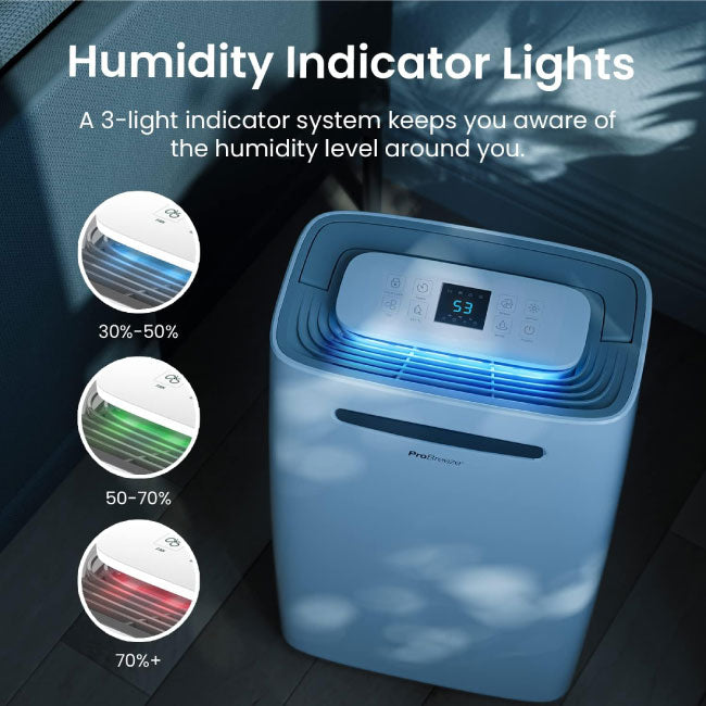 Pro Breeze 20L/Day Compressor Dehumidifier, Continuous Drainage, 24h Timer & Auto Defrost, Mould Remover & Moisture Absorber for Home Bathroom
