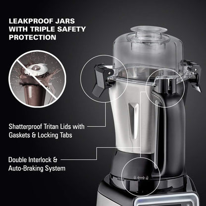 Hamilton Beach Professional Juicer Mixer Grinder 58770 3 Stainless Steel Leakproof Jars