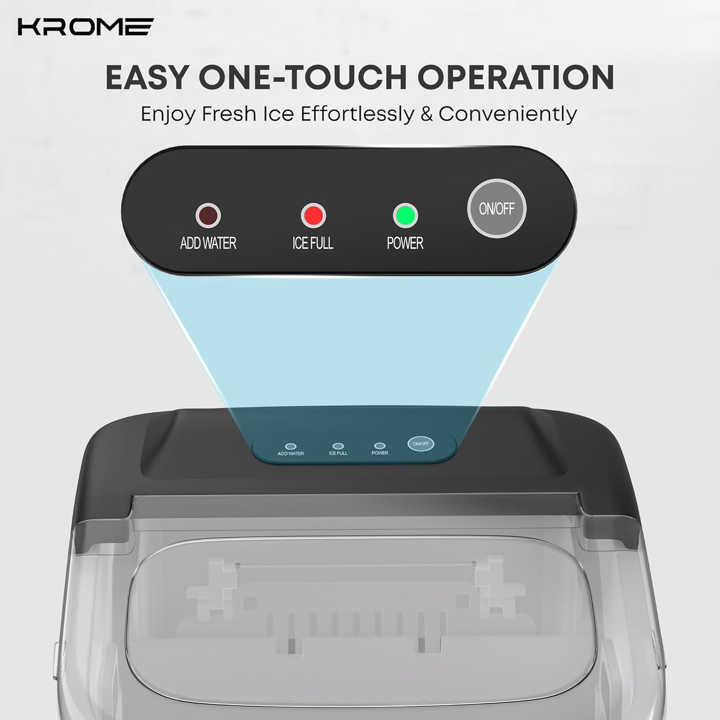 Krome Countertop Ice Maker - 12kg/24h Bullet Ice with Auto Clean