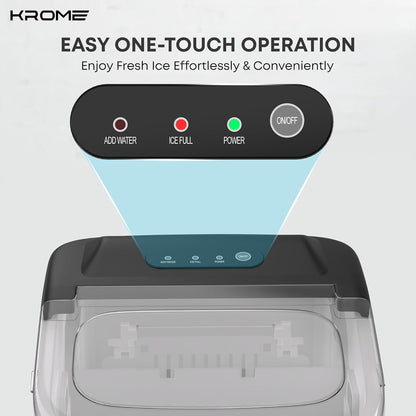 Krome Countertop Ice Maker - 12kg/24h Bullet Ice with Auto Clean