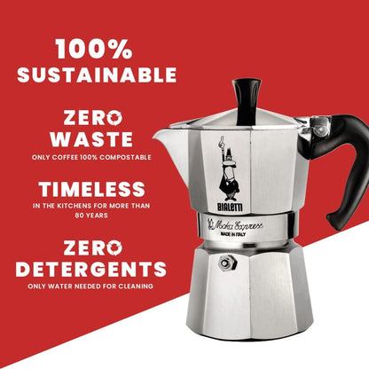 Bialetti Moka Express Aluminium Stovetop Coffee Maker BS107C