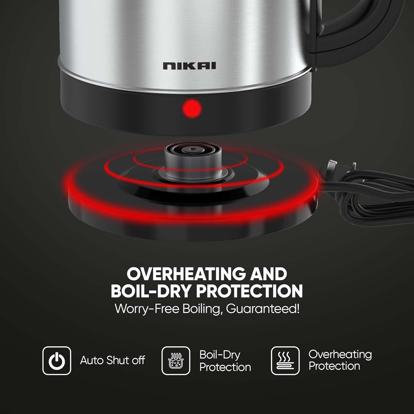 Nikai NK420A Stainless Steel Electric Kettle, 1.7L, 2200W