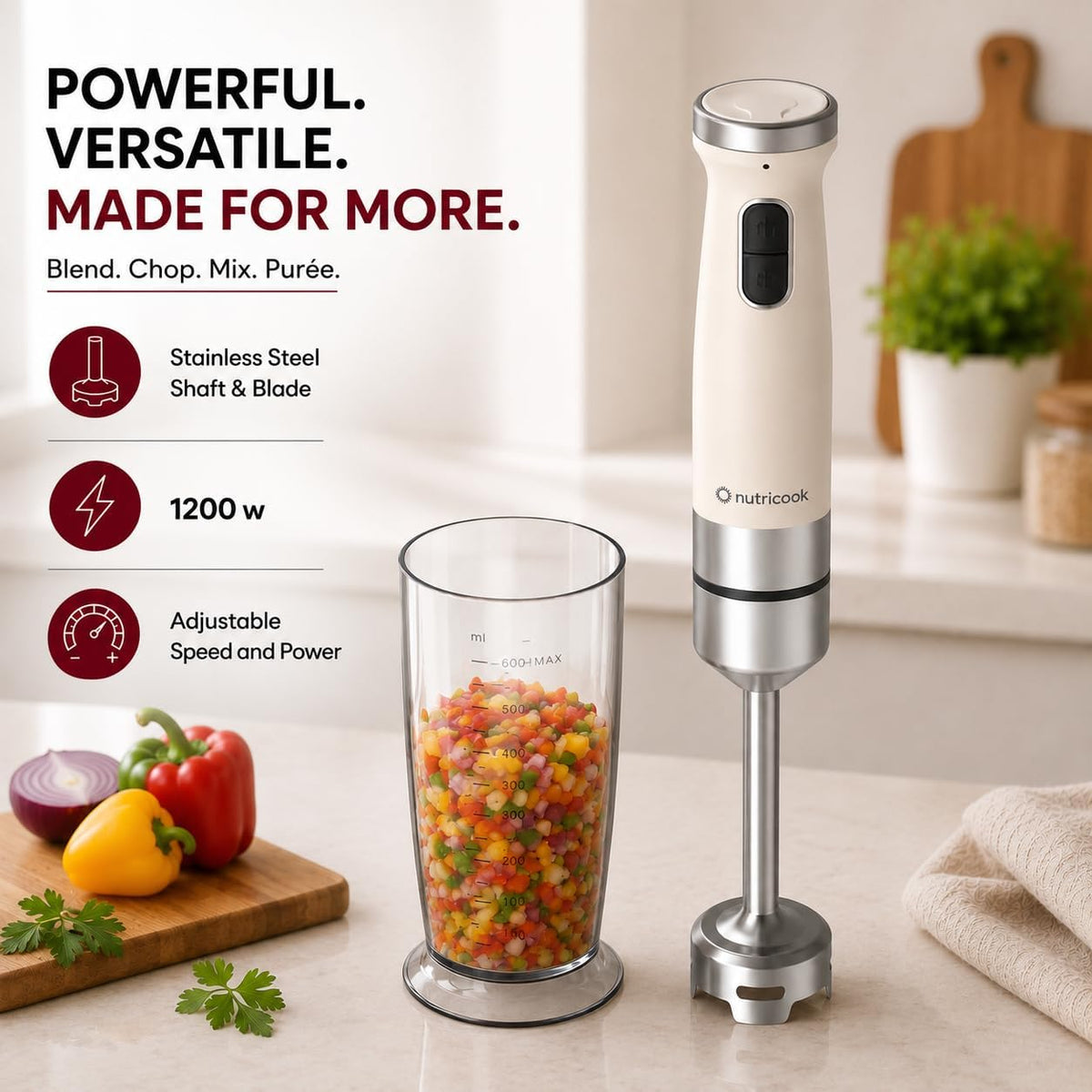 Nutricook Hand Blender HB150ME 1200W, 20 Speed + Turbo