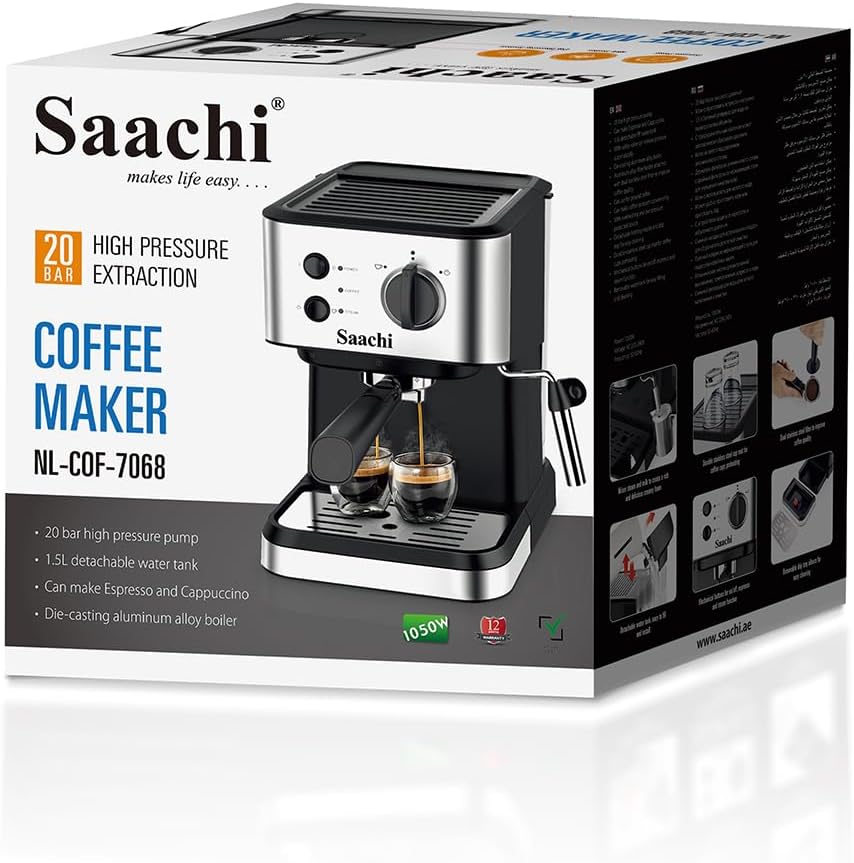 Saachi Coffee Maker NL-COF-7068-BK With 20 Bar High Pressure Pump
