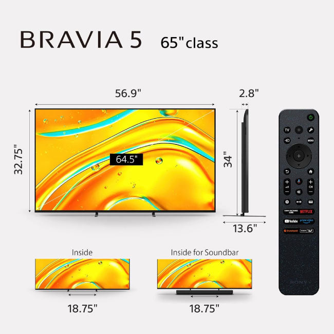 Sony BRAVIA 5 65 Inch Mini LED 120Hz 4K Smart Google TV 65XR50