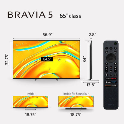 Sony BRAVIA 5 65 Inch Mini LED 120Hz 4K Smart Google TV 65XR50