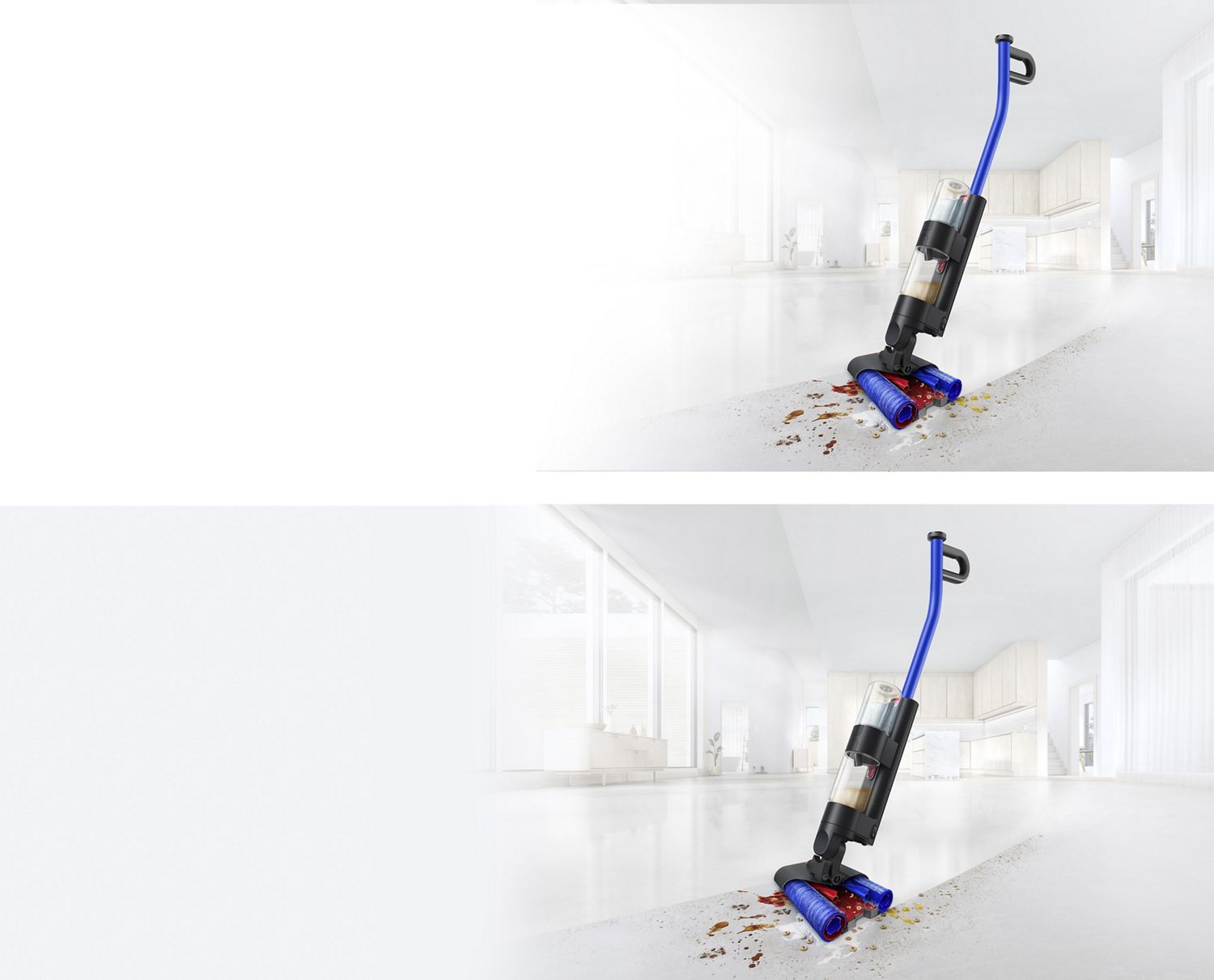 Dyson WashG1 wet floor cleaner cleaning a hard kitchen floor