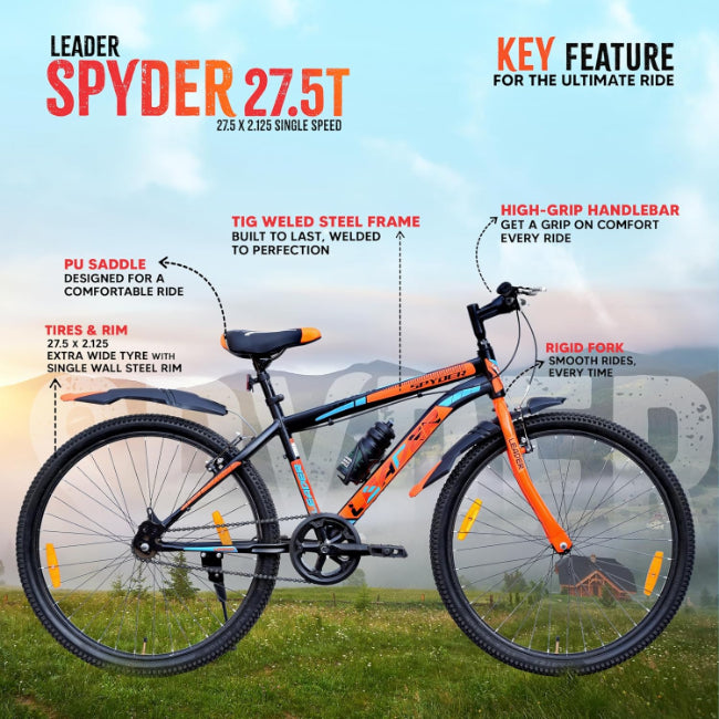 Leader Spyder Mountain Bike, Single Speed, 27.5 Inch Wheel Size for Men 27.5T