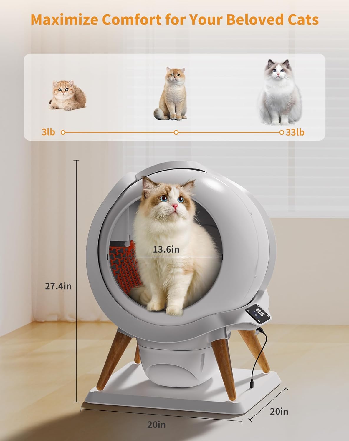 HoneyGuaridan Self Cleaning Automatic Cat Litter Box with App Control, 2 Roll Garbage Bags