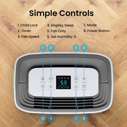Pro Breeze 20L/Day Compressor Dehumidifier, Continuous Drainage, 24h Timer & Auto Defrost, Mould Remover & Moisture Absorber for Home Bathroom