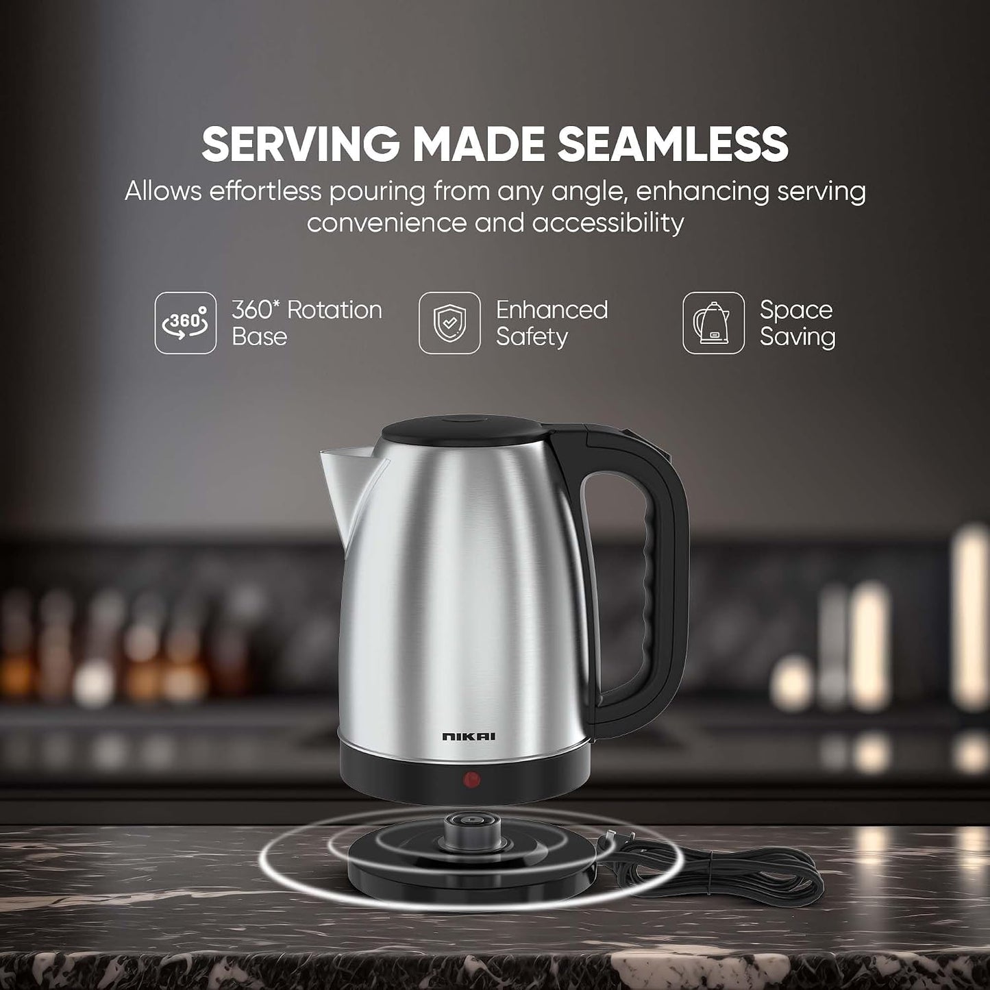 Nikai NK420A Stainless Steel Electric Kettle, 1.7L, 2200W