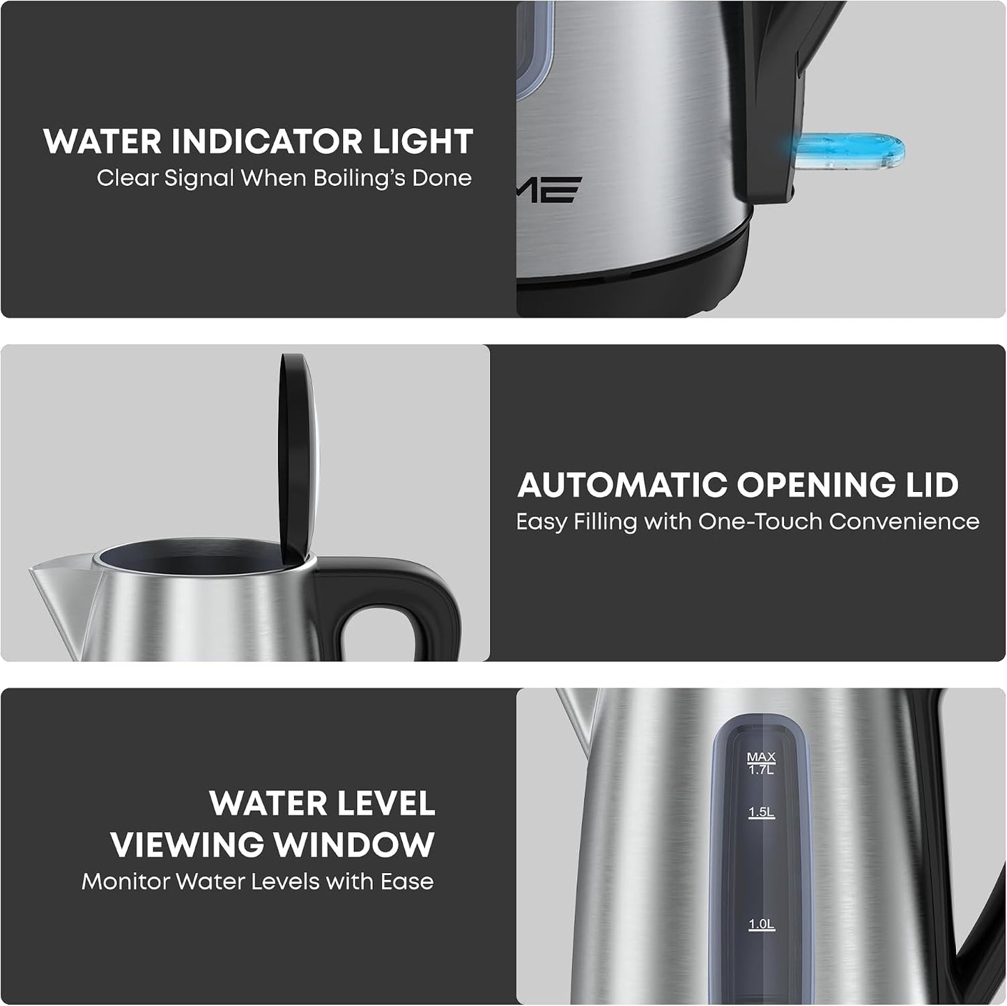 KROME 1.7L Stainless Steel Electric Kettle KR-KTSS210PD