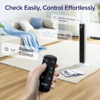 Levoit Classic 36-Inch Tower Fan with Remote Control - Silent DC Motor, 12 Speeds