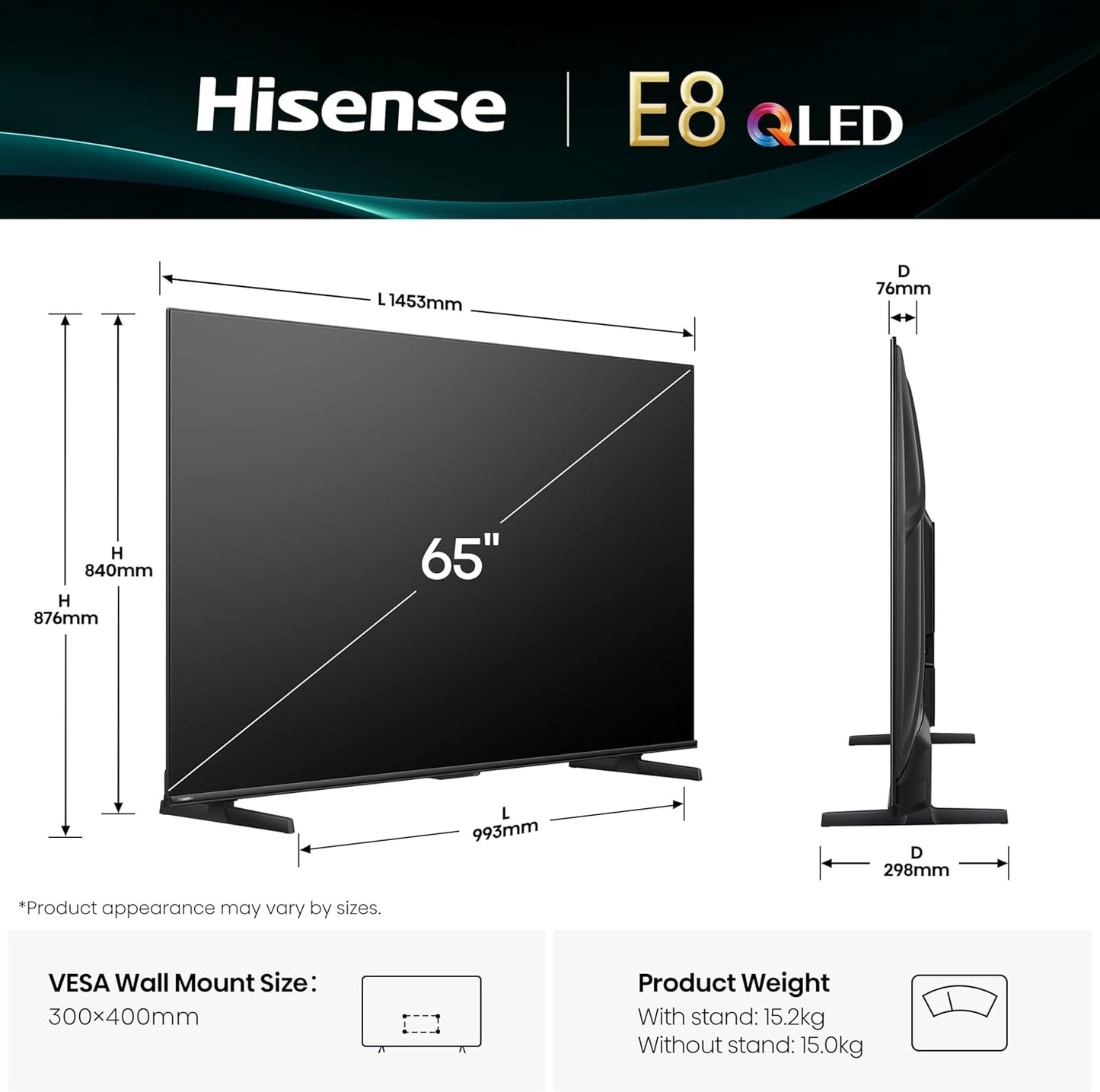 Hisense 65 Inch E8Q Mini-LED QLED 4K HDR Smart TV 65E8Q