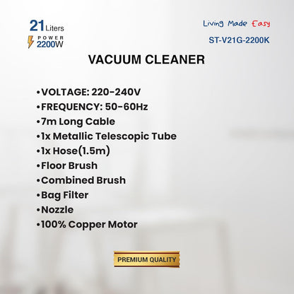 Star Track ST-V21G-2200K 21L Vacuum Cleaner Suction & Blower 7m Cable