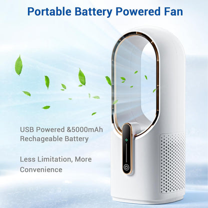 KONSIDEN Bladeless Desk Fan F6-BA 11.8 Inch Small Battery Operated Fan, Quiet Office Fan