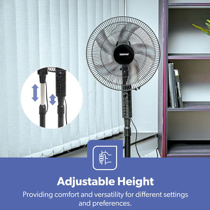 Geepas 16" Stand Fan 60W 3 Speed 5 Leaf Blade Adjustable Height & Tilt GF9489N