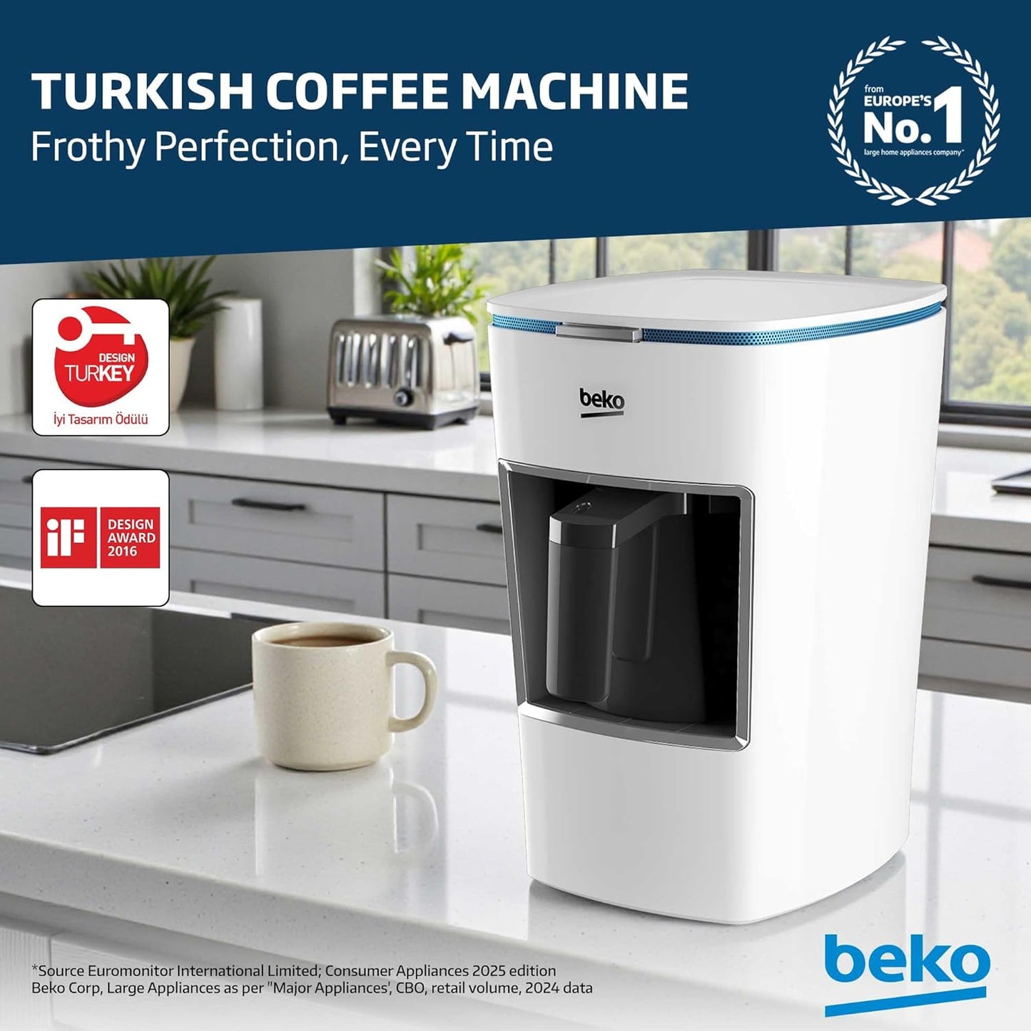Beko BKK2300 Automatic Turkish Coffee Machine One Touch Control AntiSpill