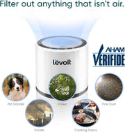 منقي هواء شخصي Levoit LV-H132 مزود بفلتر HEPA حقيقي - ترشيح مدمج من 3 مراحل لغرفة النوم