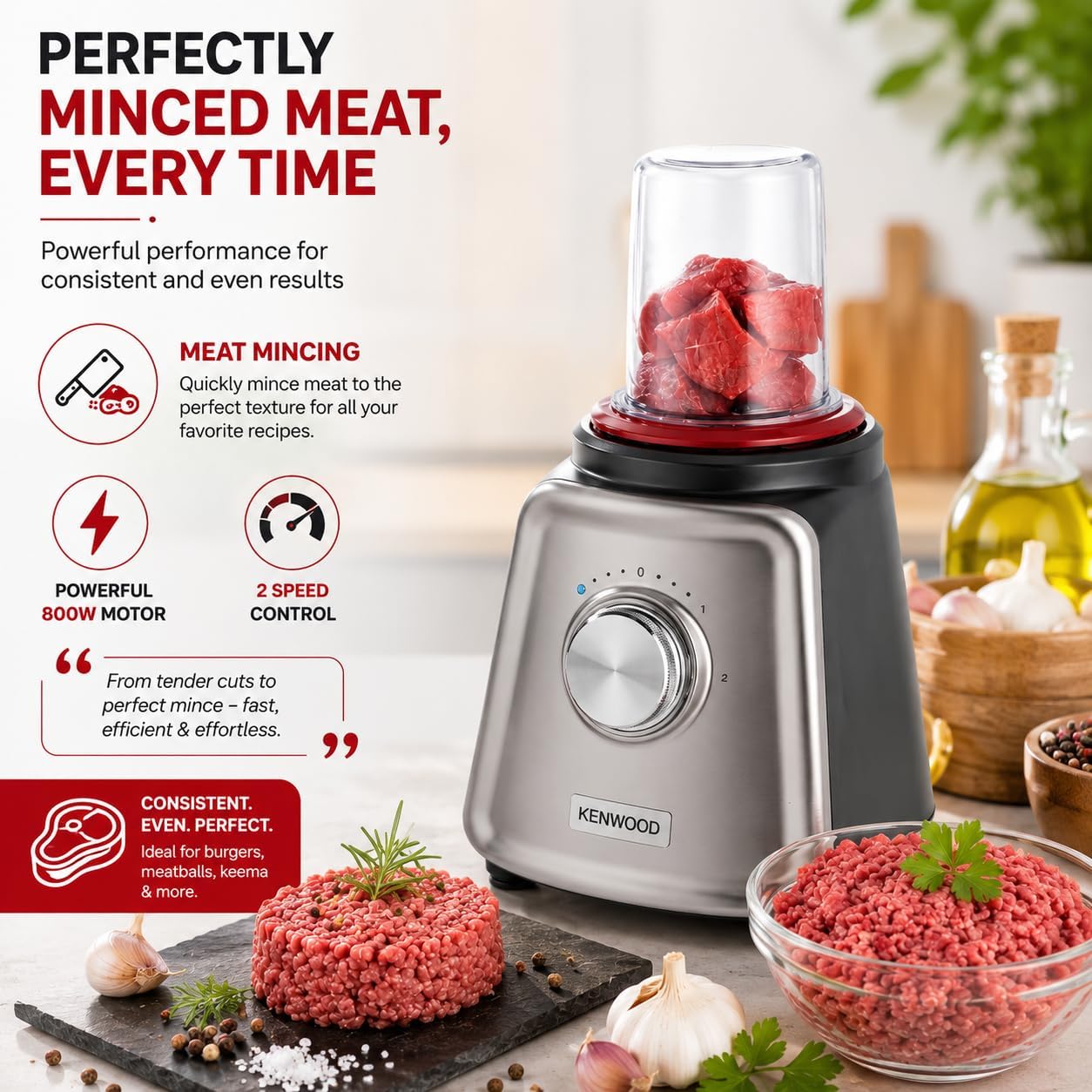 Kenwood Glass Blender BLP44.270SS 800W Smoothie Blender/Smoothie Maker 1.5L