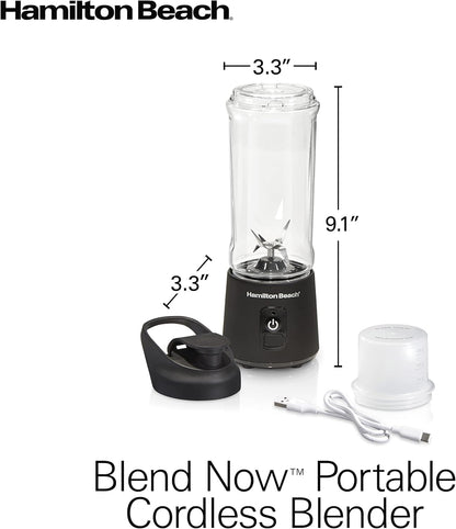 Hamilton Beach Mini Cordless Portable Blender USB Rechargeable 16 oz BLP41