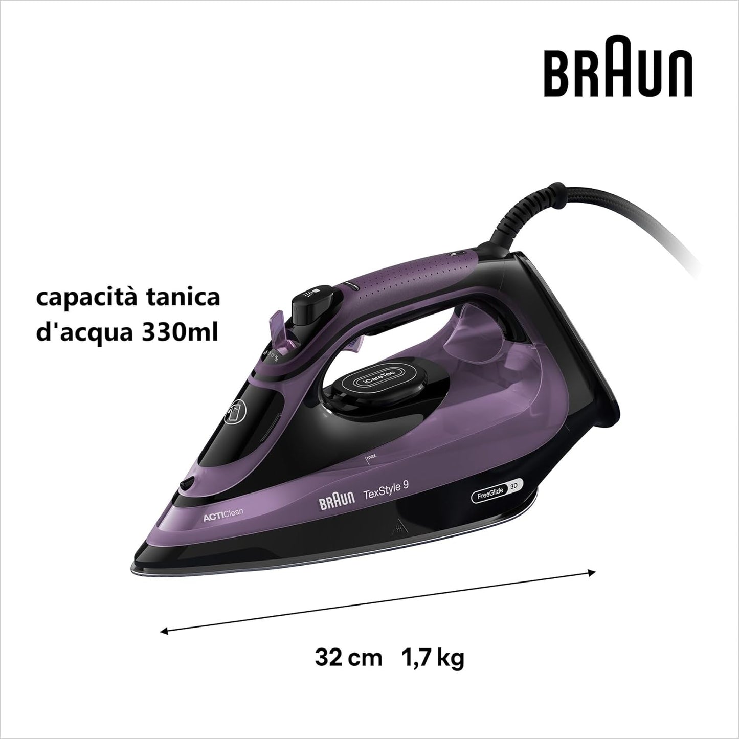 Braun Texstyle 9 SI9661V Iron with Steam Boost 250g Adjustable Thermostat