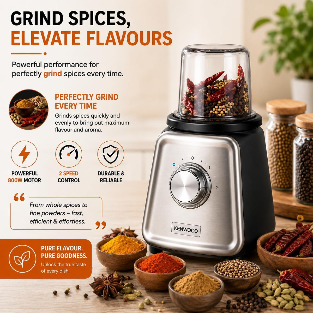 Kenwood Glass Blender BLP44.270SS 800W Smoothie Blender/Smoothie Maker 1.5L