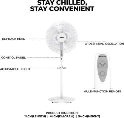 Nikai 16 Inch Pedestal Fan with Remote & Timer 45 Watts NPF1634RT