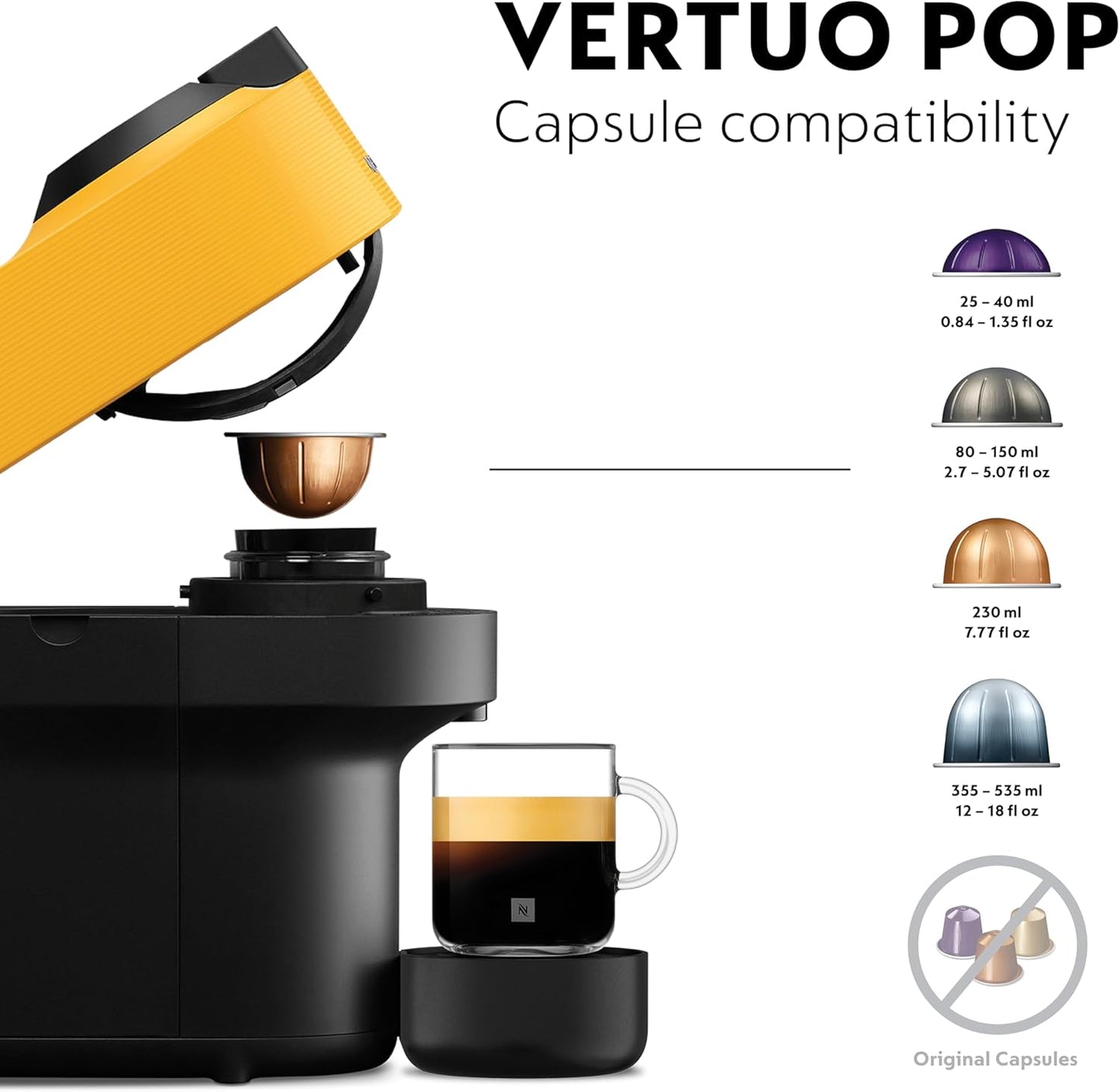 Nespresso Vertuo Pop Capsule Coffee Machine - Yellow