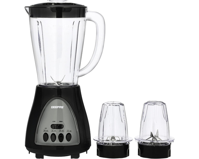 Geepas 3 In 1 Blender 400W GSB44034 Stainless Steel Cutting Blades Six Speed