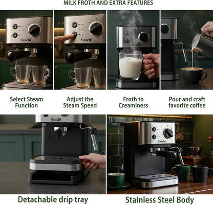 Saachi Coffee Maker NL-COF-7068-BK With 20 Bar High Pressure Pump