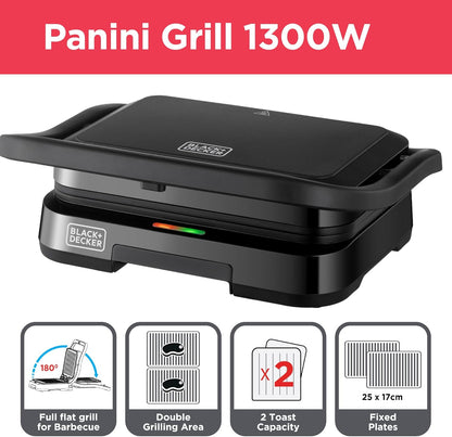 BLACK+DECKER Electric Panini Grill Sandwich Maker PCG1300-B5