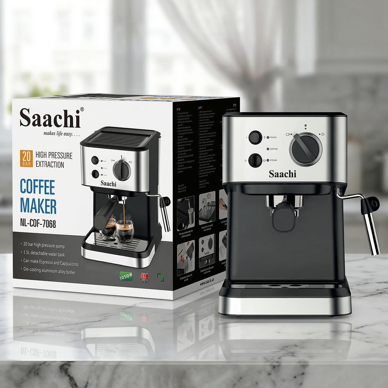 Saachi Coffee Maker NL-COF-7068-BK With 20 Bar High Pressure Pump