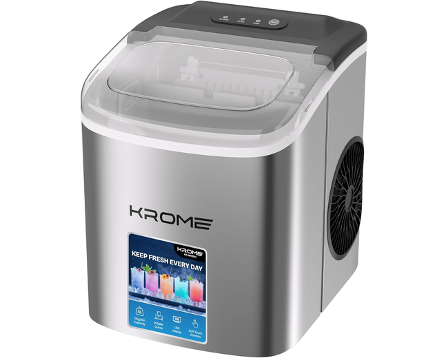Krome Countertop Ice Maker - 12kg/24h Bullet Ice with Auto Clean