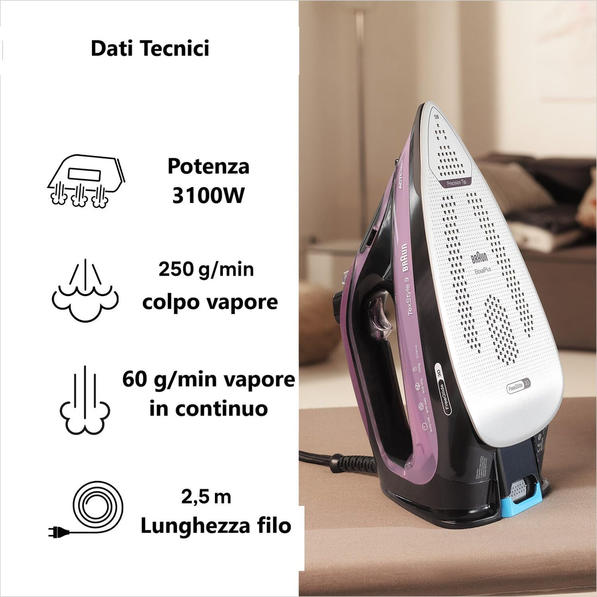 Braun Texstyle 9 SI9661V Iron with Steam Boost 250g Adjustable Thermostat